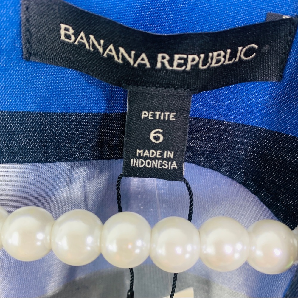 BANANA REPUBLIC Blue Striped Shimmer Peplum Sleeveless Blouse Top Size 6 Petite - Picture 10 of 16